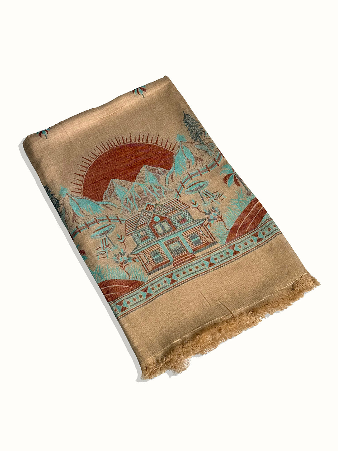 Scenic Border & Motifs Pashmina Kani Shawl
