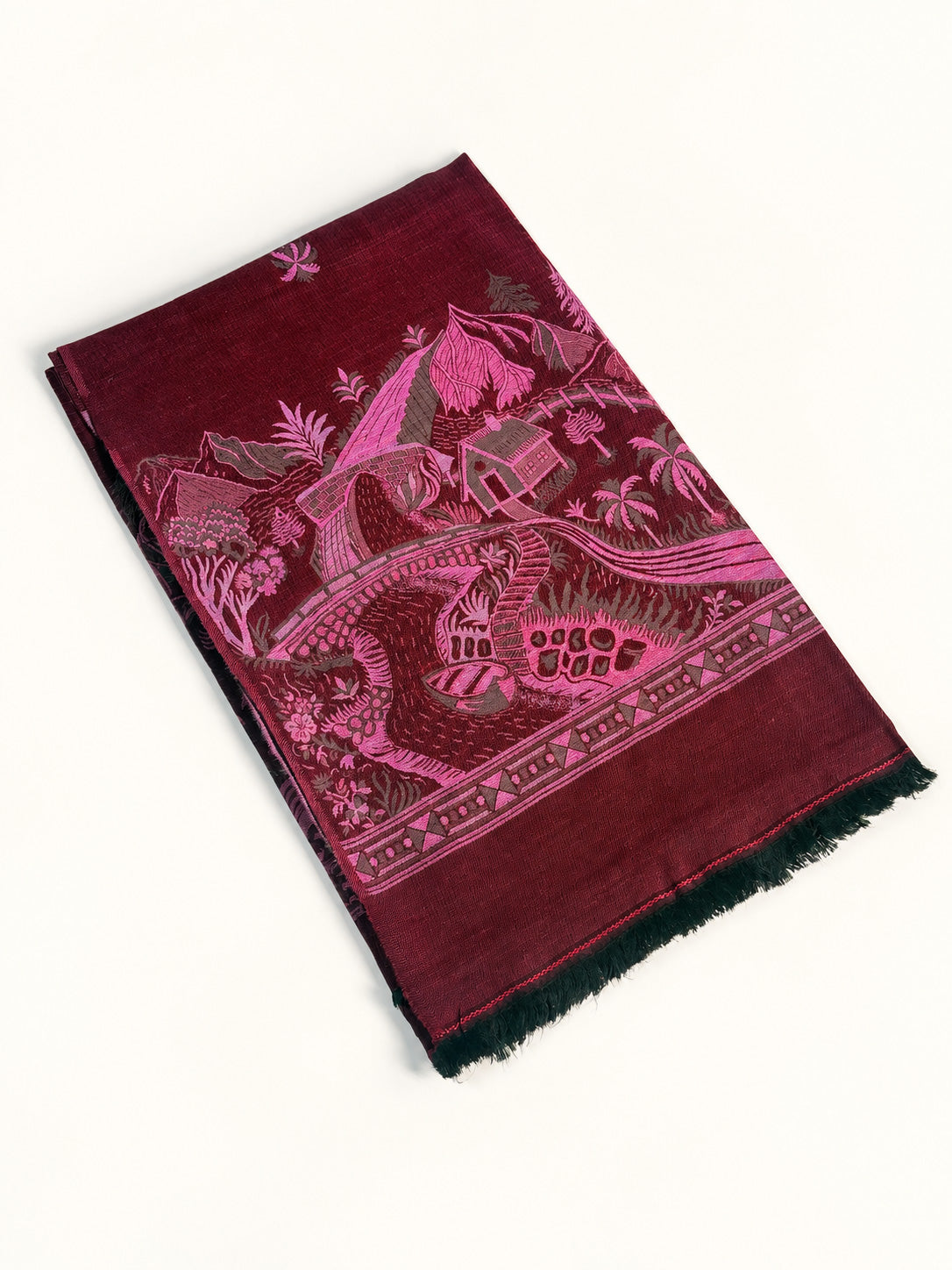 Scenic Border & Motifs Pashmina Kani Shawl