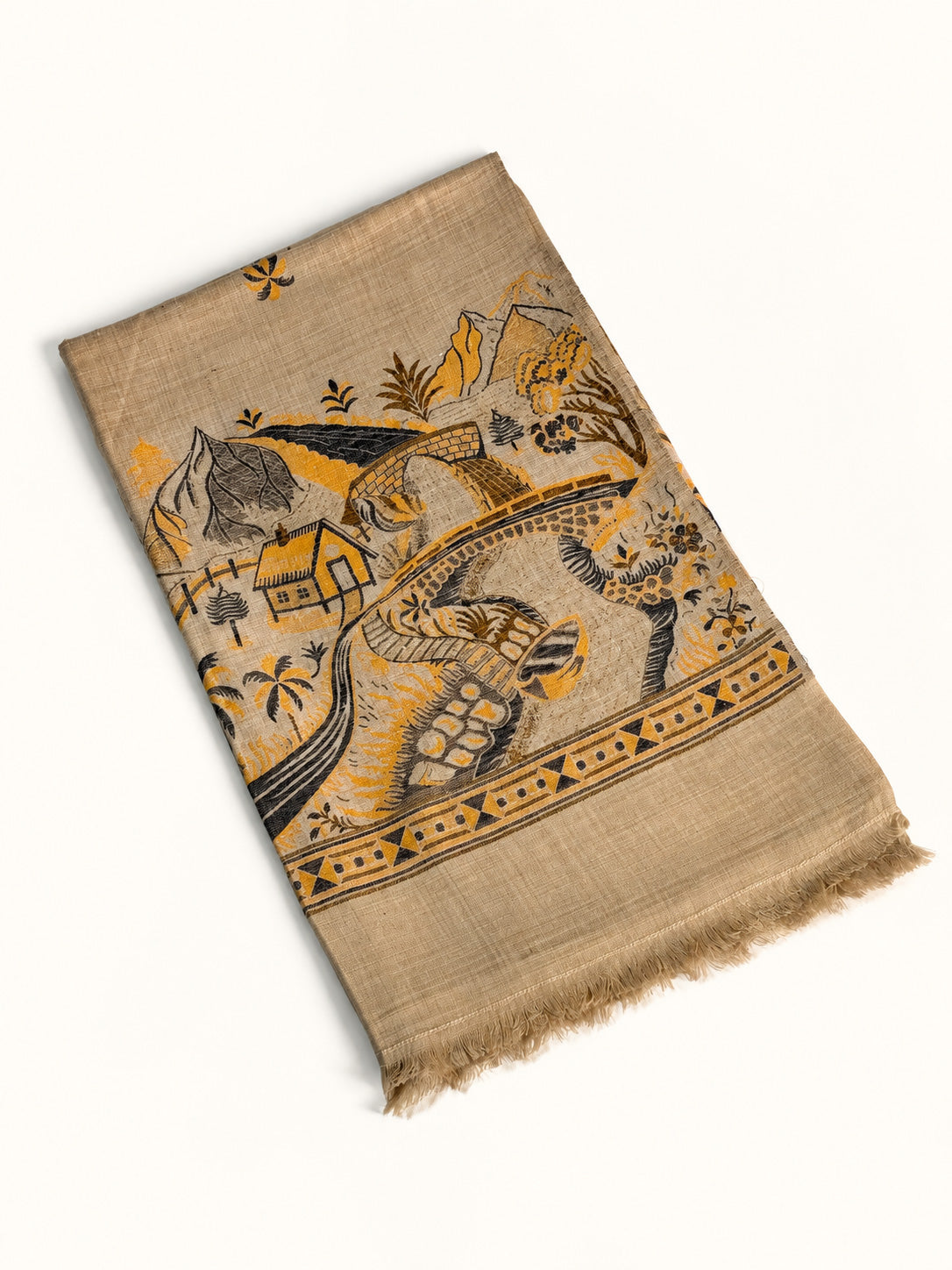 Scenic Border & Motifs Pashmina Kani Shawl