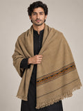 Ravaan Wool Men's Shawl with Ornamental Scroll Border