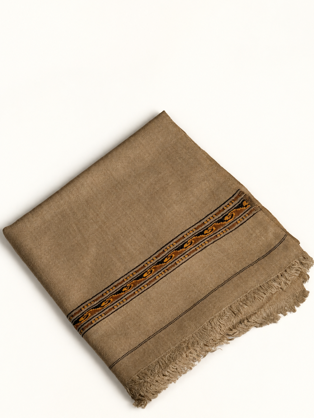 Ravaan Wool Men's Shawl with Ornamental Scroll Border