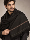 Tabeer Wool Men's Shawl with Traditional Motif Border