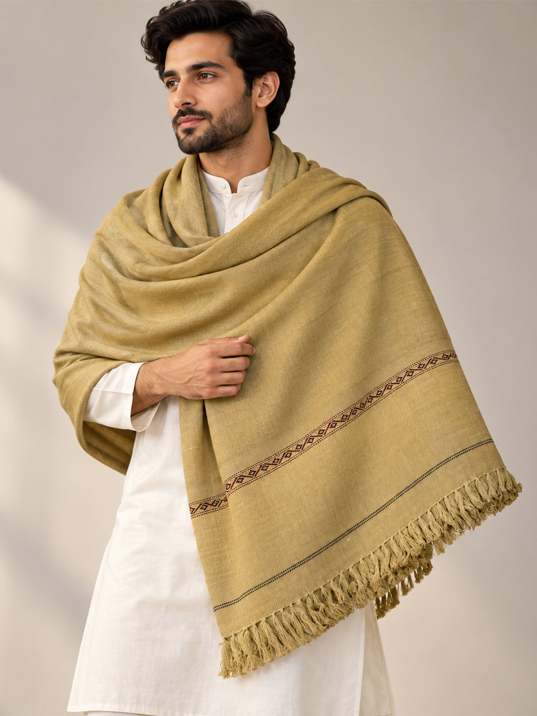 Tarz Wool Men's Shawl with Classic Border