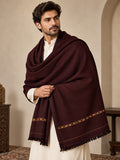 Mizaaj Men's Wool Shawl with Stripe Border