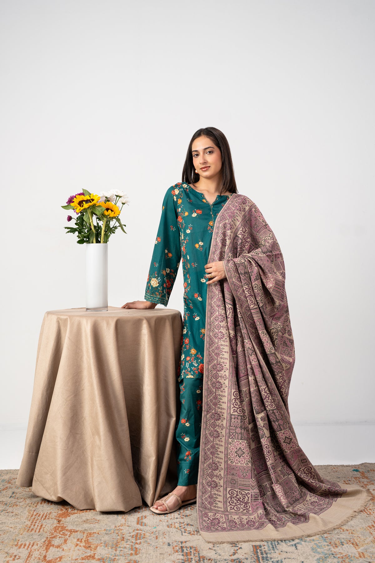 Dusty Mauve Pashmina Kani Shawl