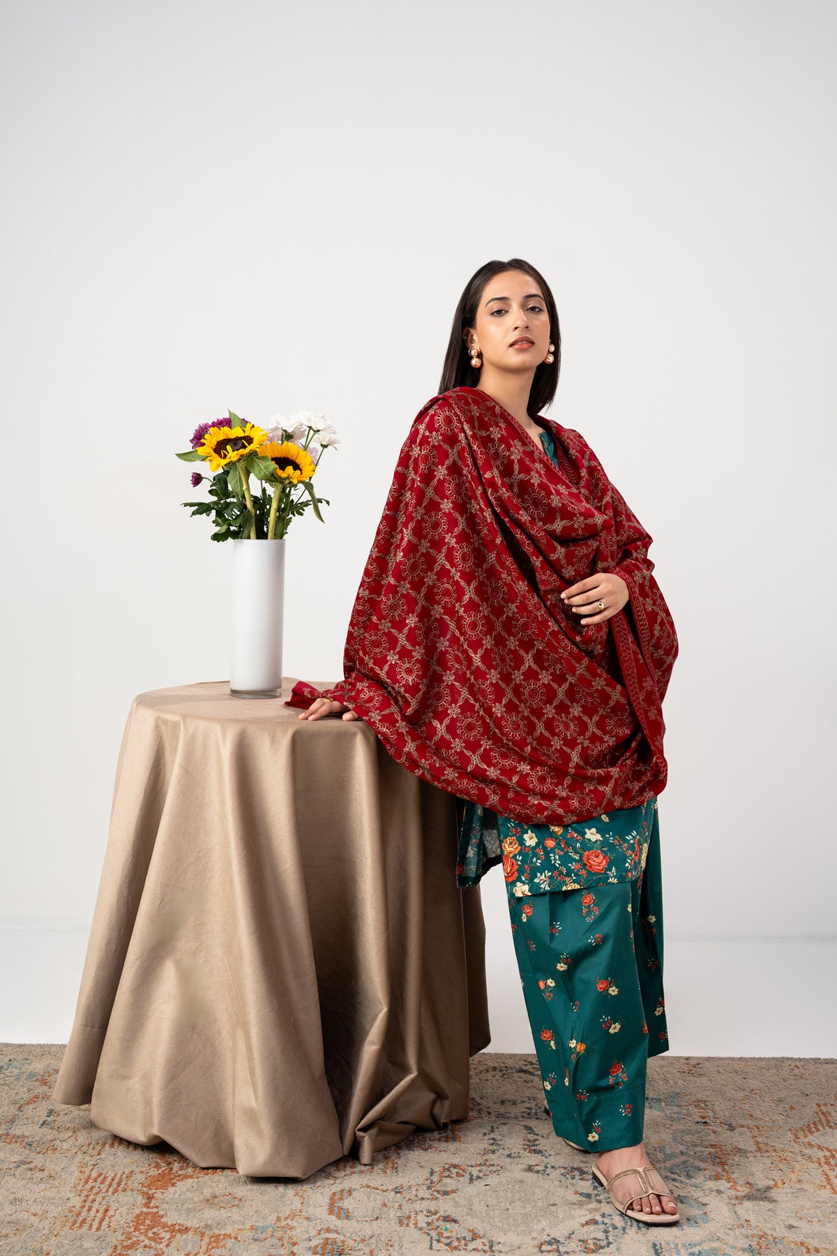 Gul-e-Shahnaaz Stone Embroidered Jaal Pashmina Shawl
