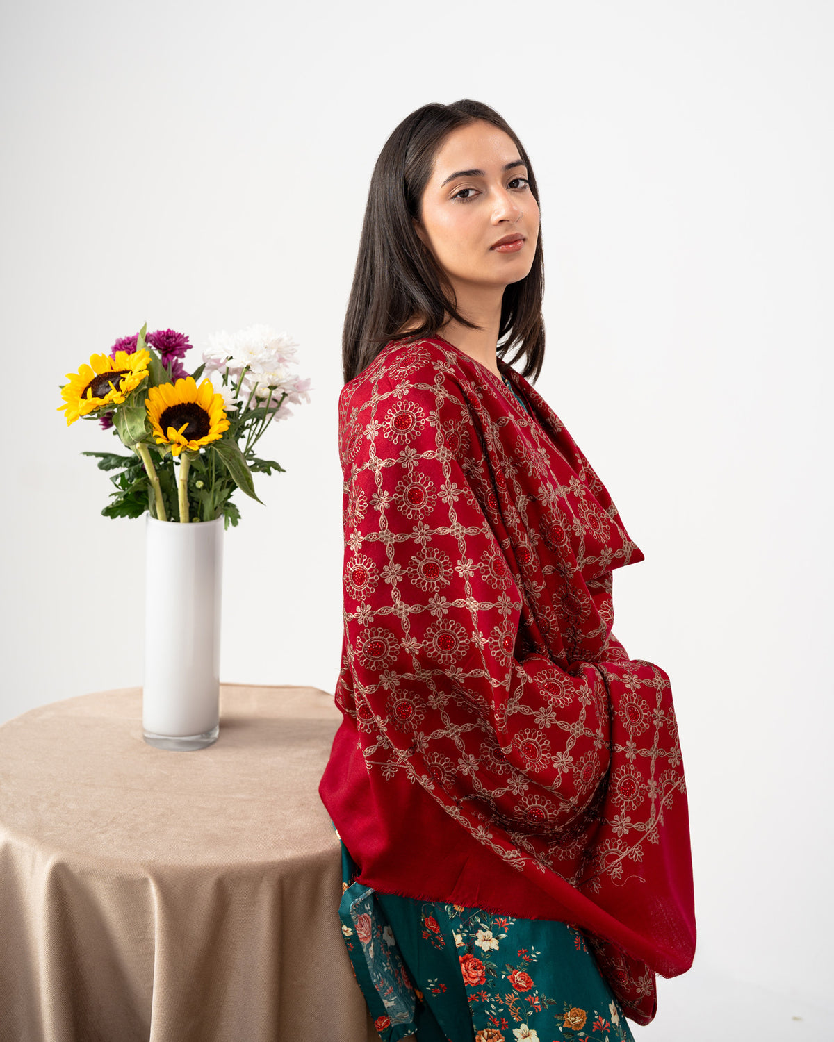 Gul-e-Shahnaaz Stone Embroidered Jaal Pashmina Shawl