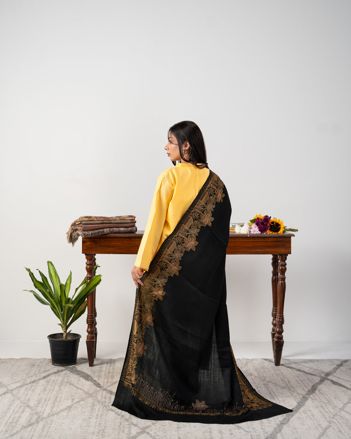 Shab-e-Zar Four-Side Border Stone Embroidered Pashmina Shawl