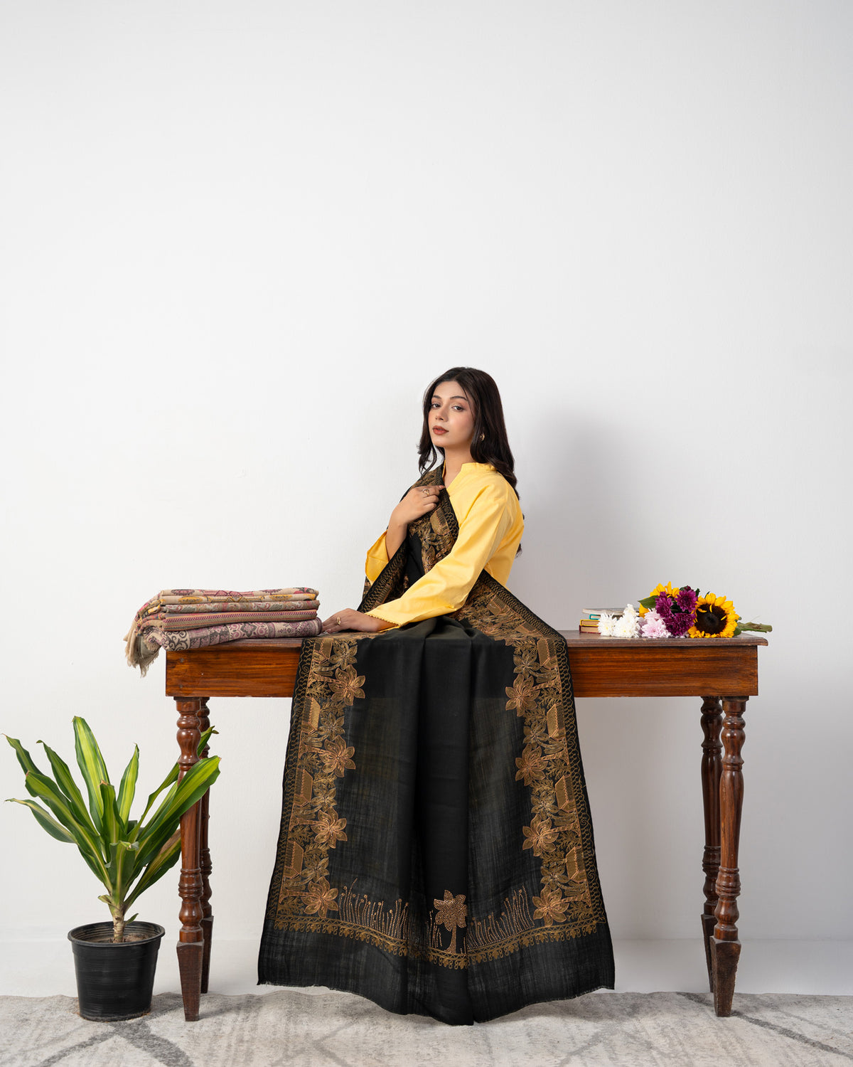 Shab-e-Zar Four-Side Border Stone Embroidered Pashmina Shawl