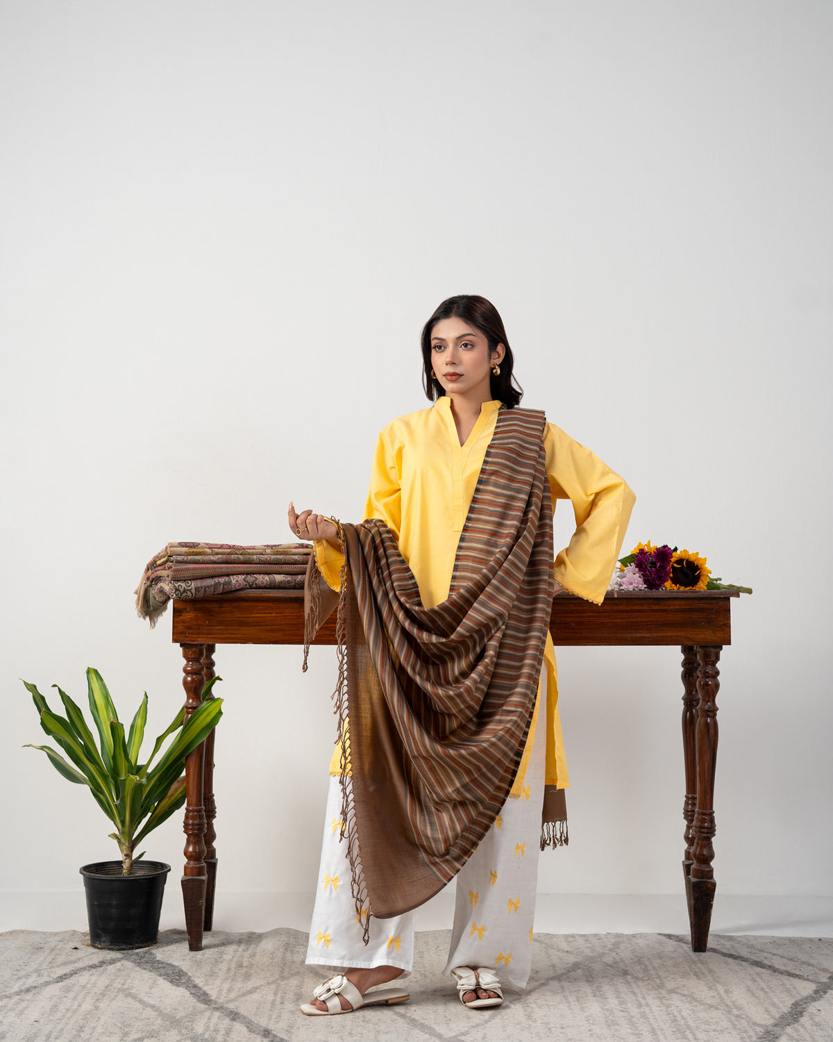 Dastaan Multicolour Striped Swati Wool Tassel Shawl