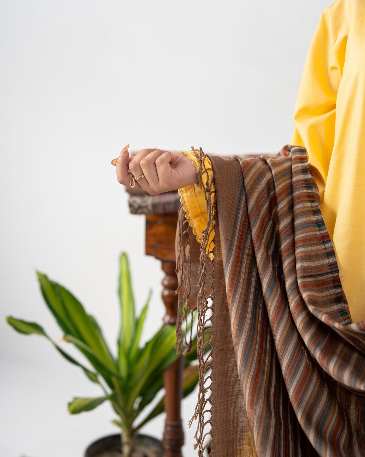 Dastaan Multicolour Striped Swati Wool Tassel Shawl