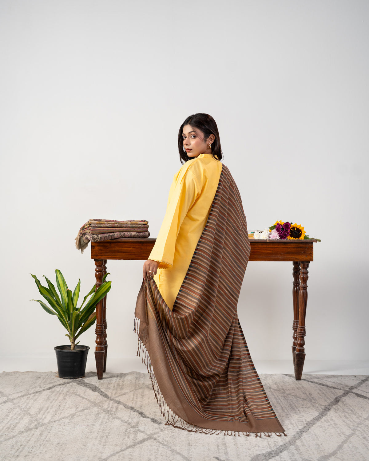 Dastaan Multicolour Striped Swati Wool Tassel Shawl