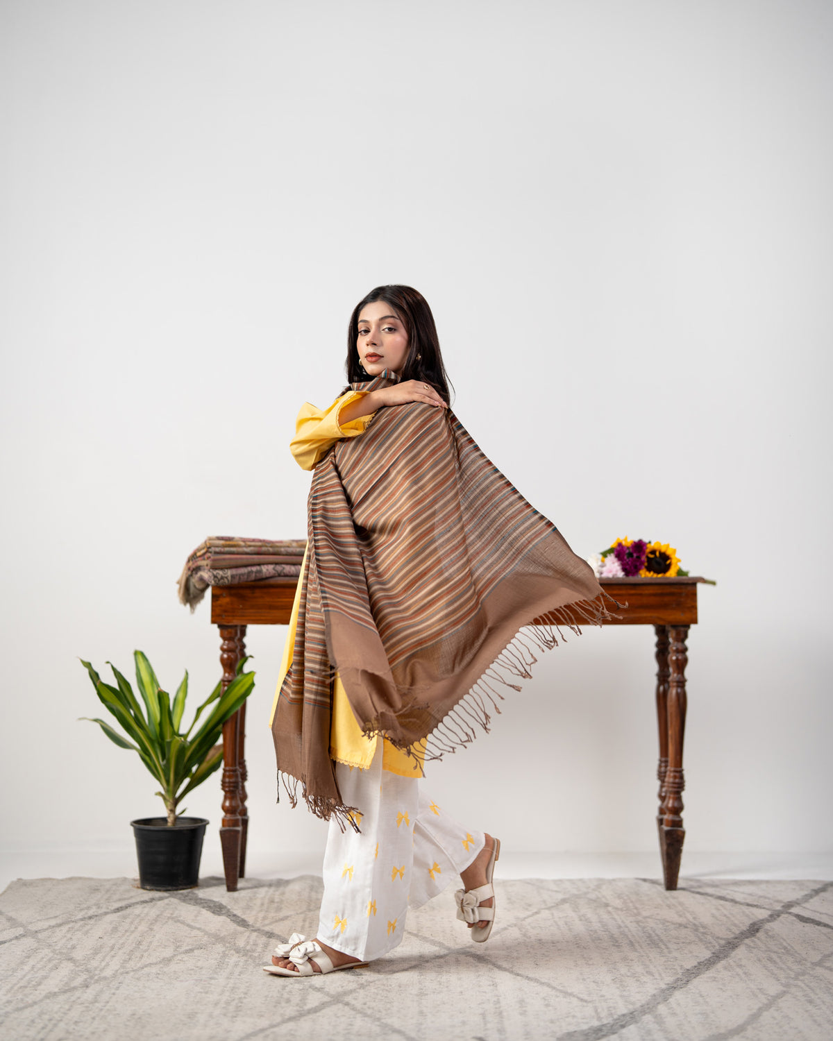 Dastaan Multicolour Striped Swati Wool Tassel Shawl