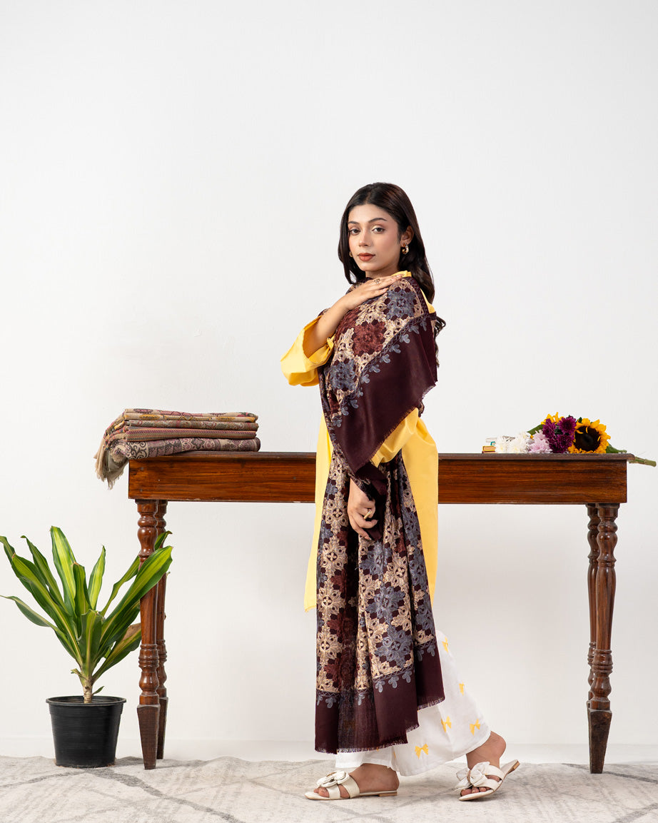 Gul-e-Shab Multicolour Embroidered Jaal Pashmina Shawl