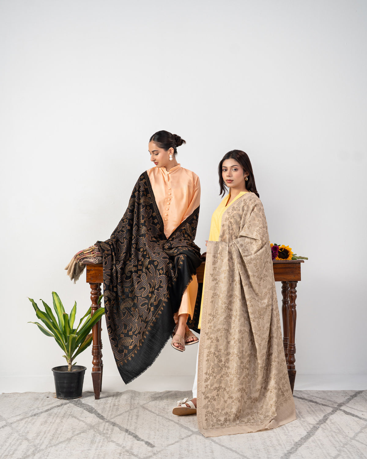 Heirloom Bloom Luxury Embroidered Zaari Work Jaal Pashmina Shawl