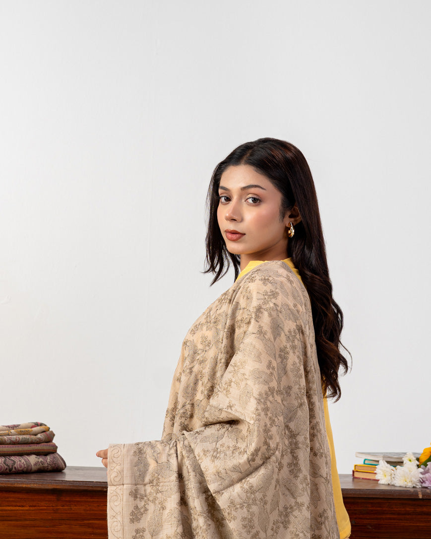 Heirloom Bloom Luxury Embroidered Zaari Work Jaal Pashmina Shawl