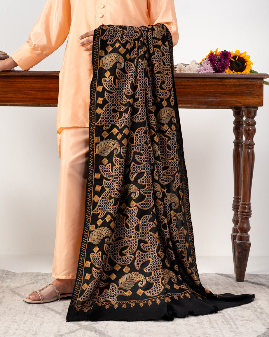 Luxury Two-Colour Embroidered Jaal Pashmina Shawl