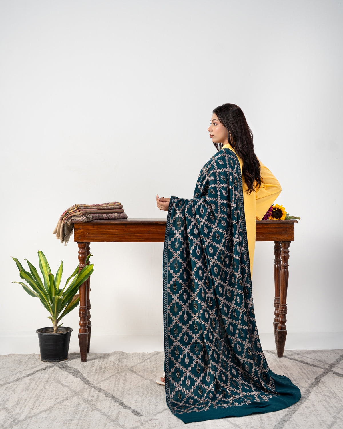 Premium Gold Stone Embroidered Jaal Pashmina Shawl