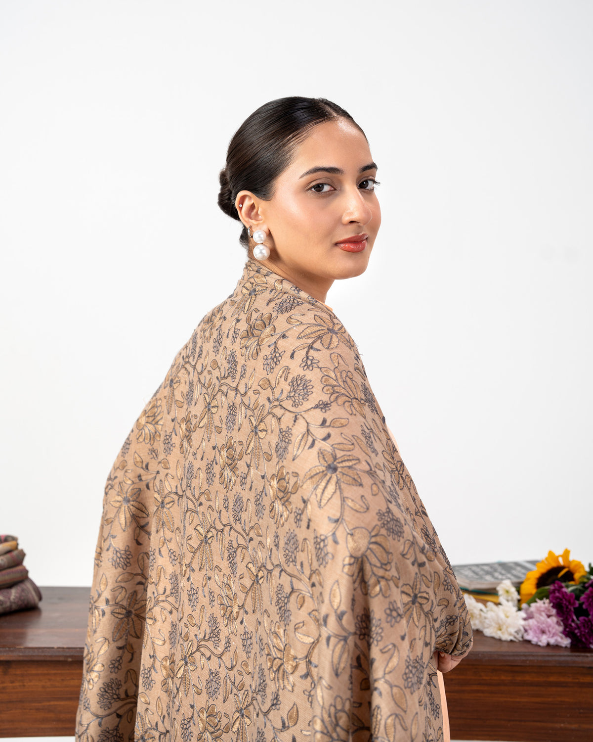 Gulrez Dual-Tone Embroidered Jaal Pashmina Shawl