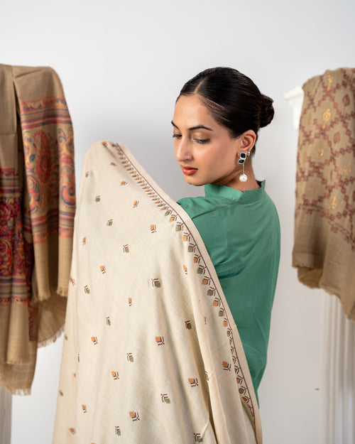 Afsana Signature Border Embroidered Pashmina Shawl