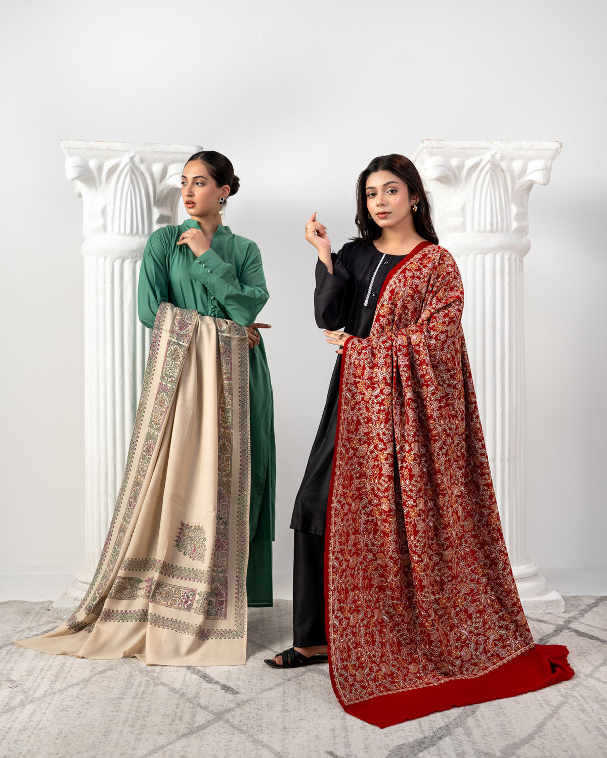 Gul-e-Raana Premium All-Over Floral Jaal Embroidered Pashmina Shawl
