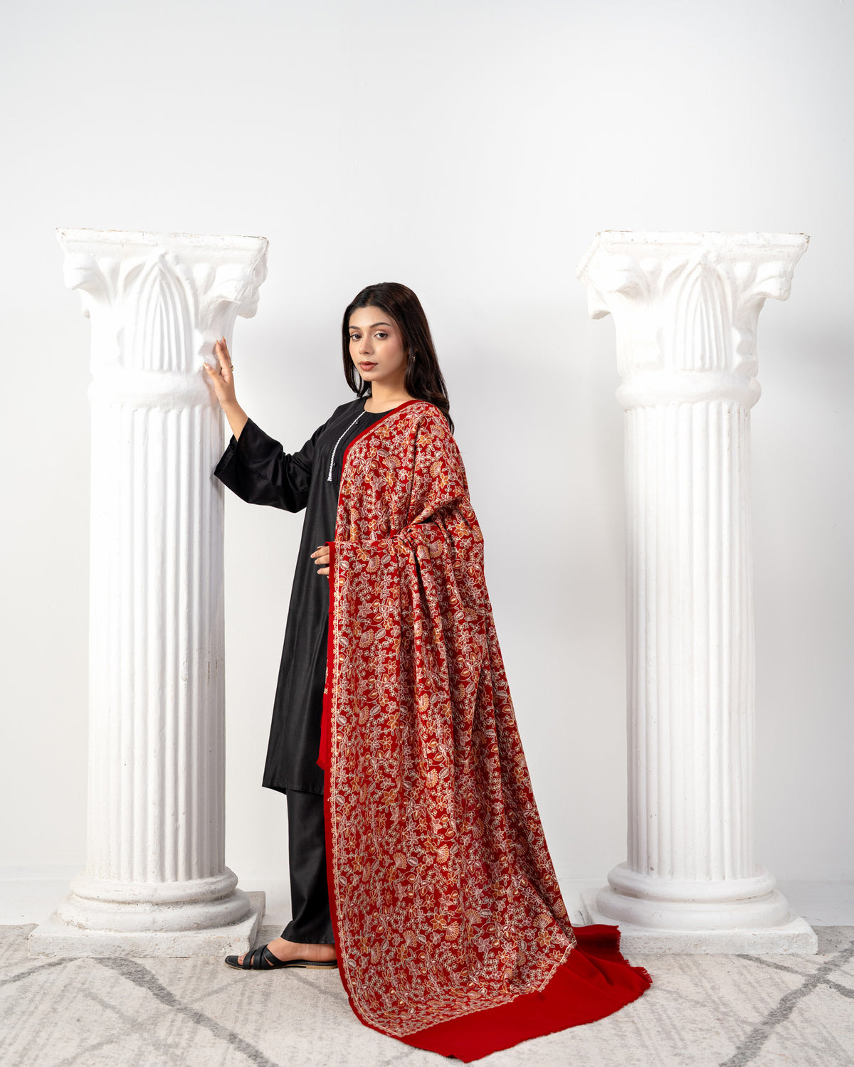 Gul-e-Raana Premium All-Over Floral Jaal Embroidered Pashmina Shawl