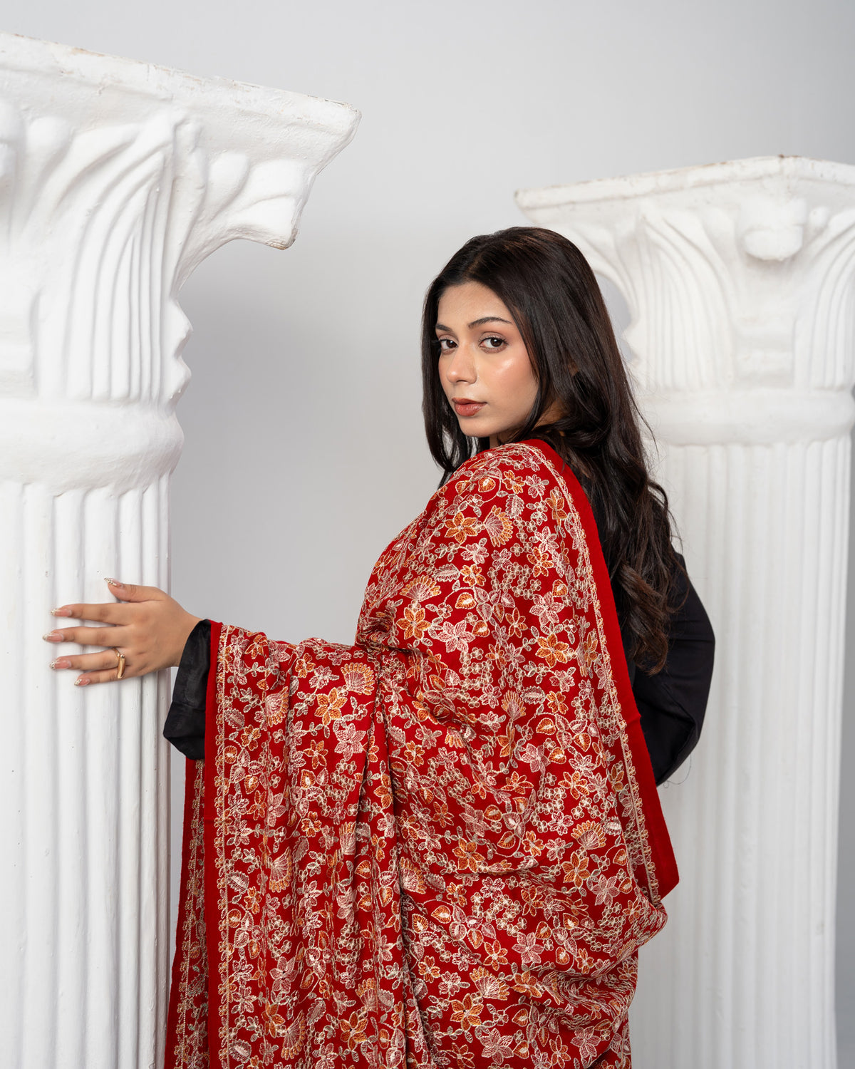 Gul-e-Raana Premium All-Over Floral Jaal Embroidered Pashmina Shawl