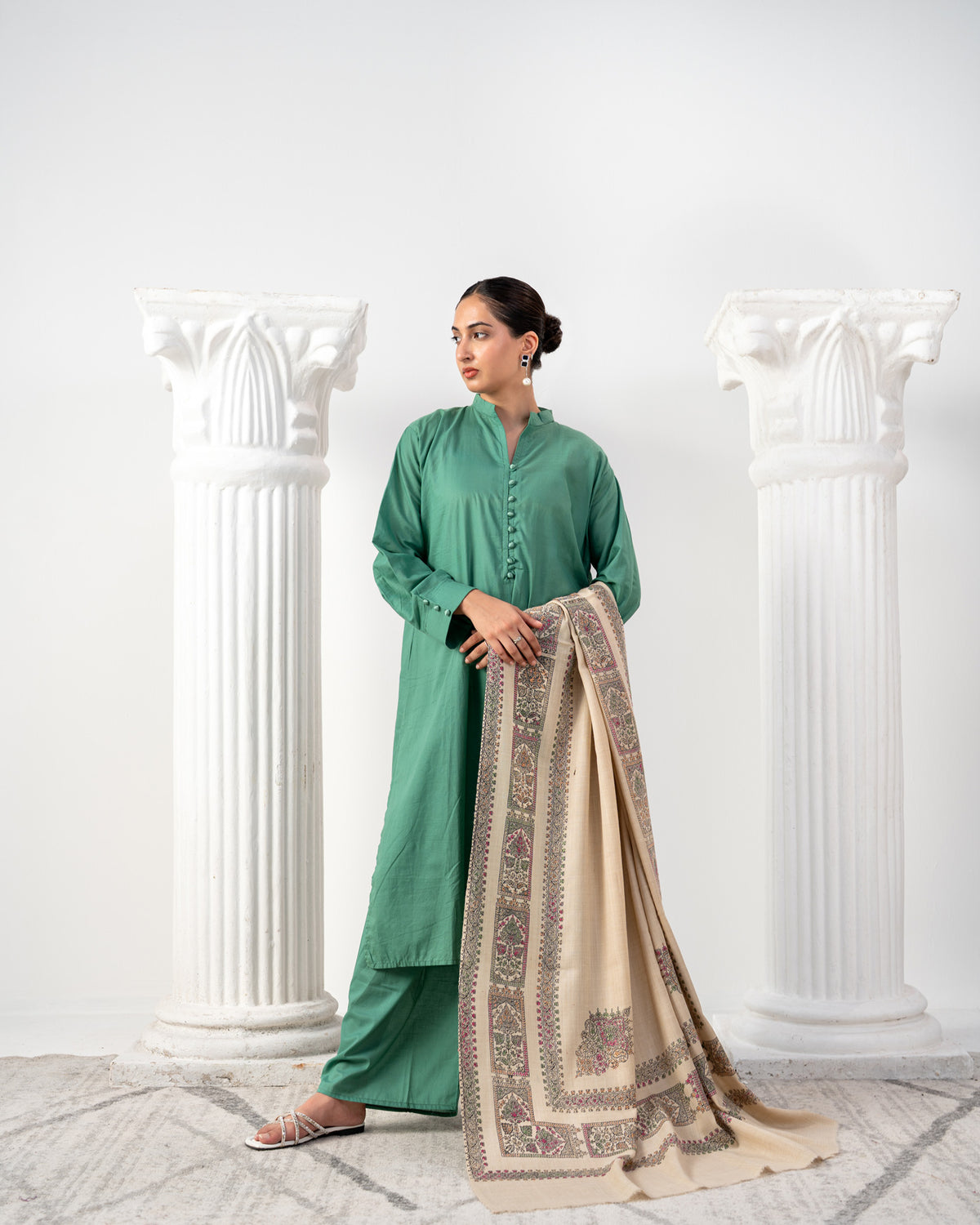 Nigaristan Handcrafted Sui Border & Motif Pashmina Shawl