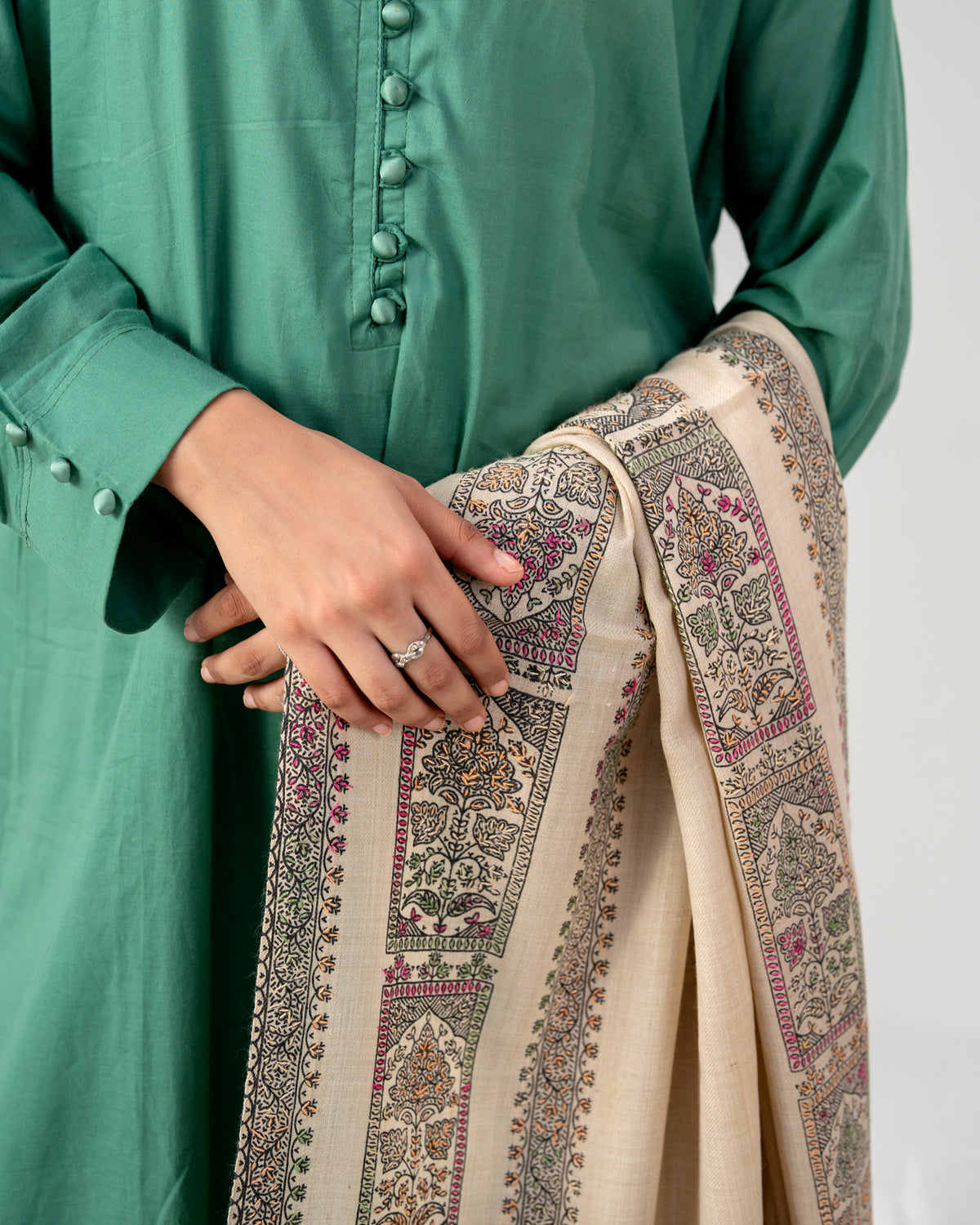 Nigaristan Handcrafted Sui Border & Motif Pashmina Shawl