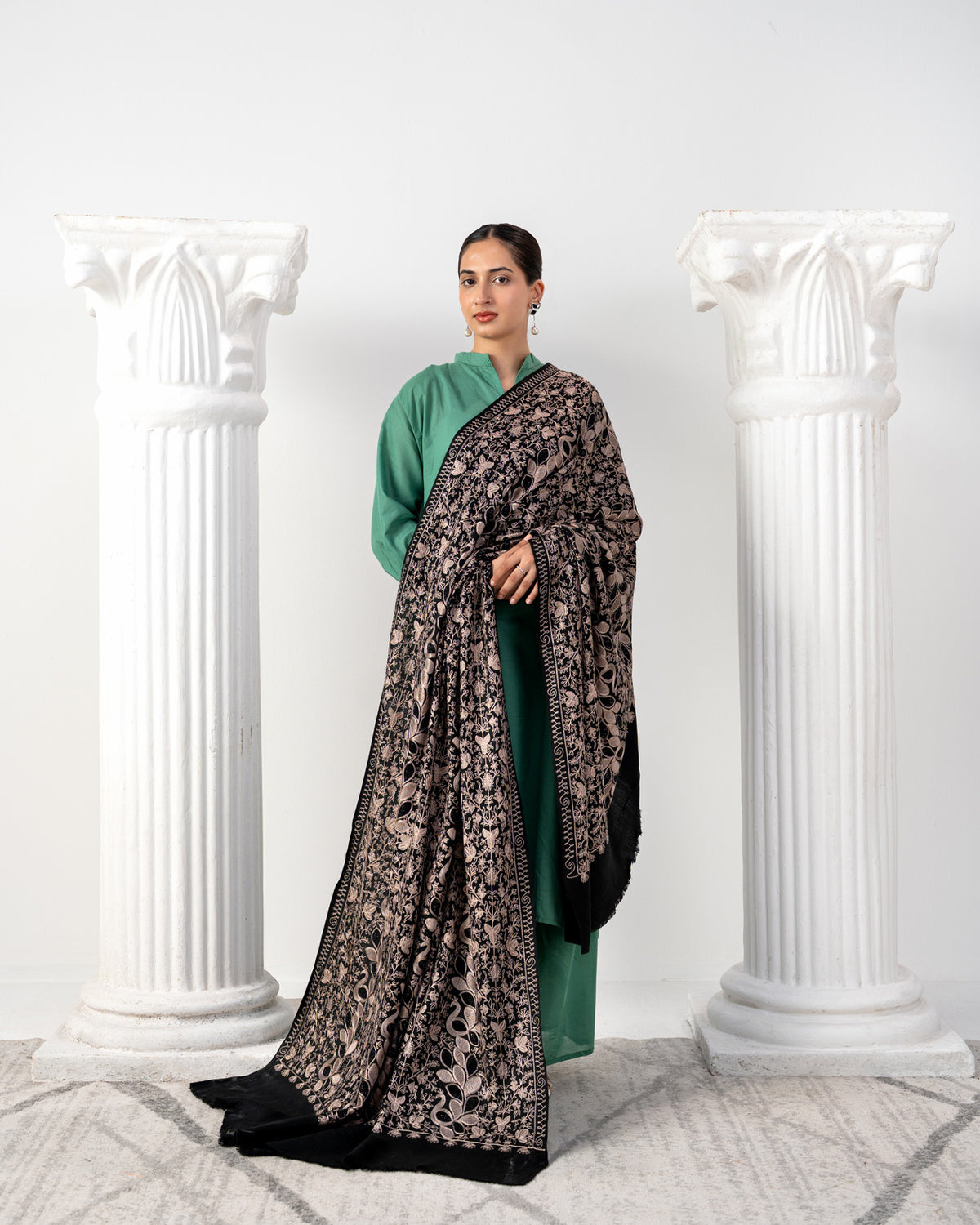 Naqqash Signature Floral Jaal Embroidered & Stonework Pashmina Shawl