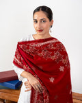Signature Embroidered Border Pashmina Shawl with Golden Stone & Four Side Lace