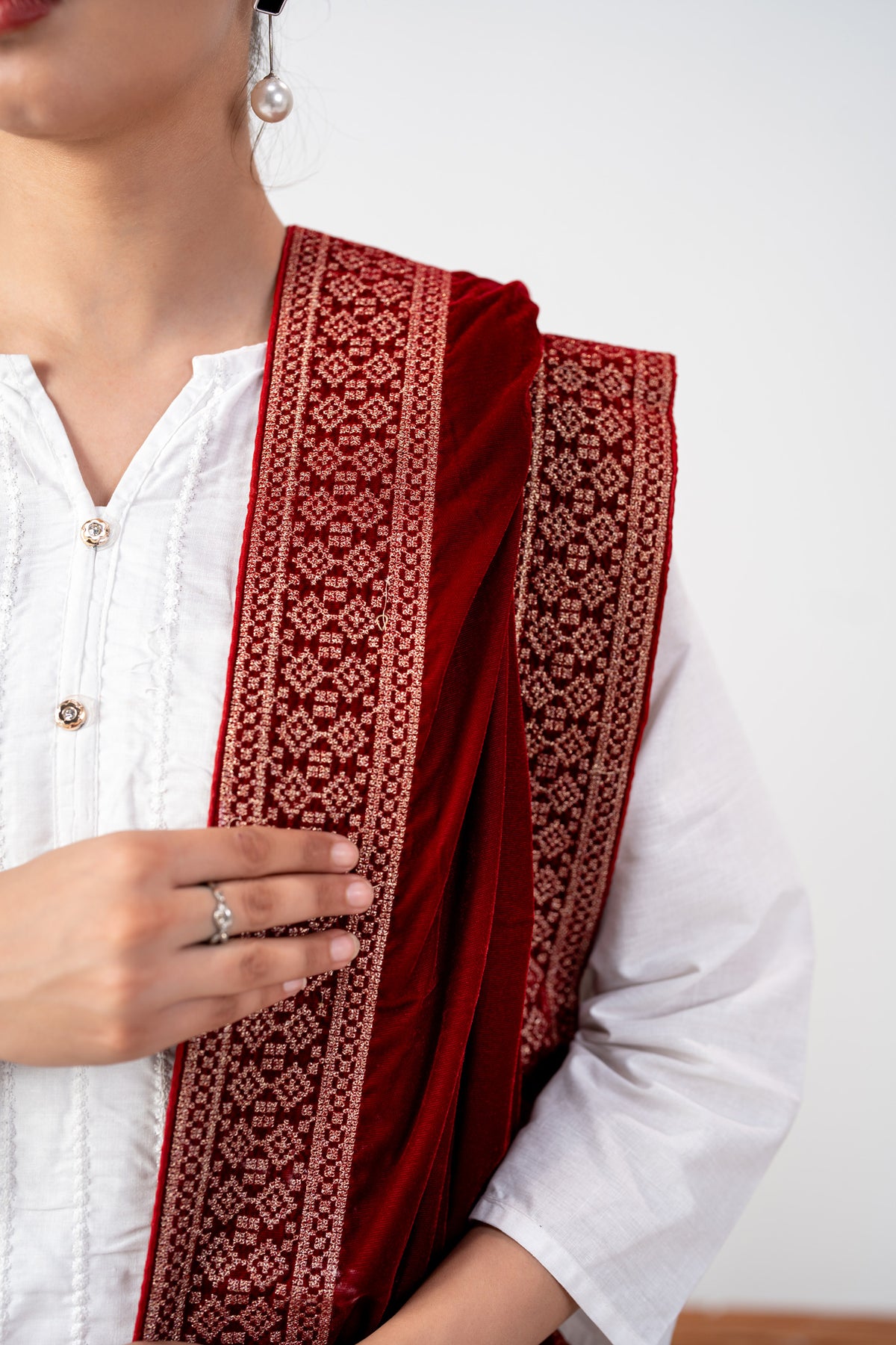 Clarisse Embroidered Border Velvet Shawl