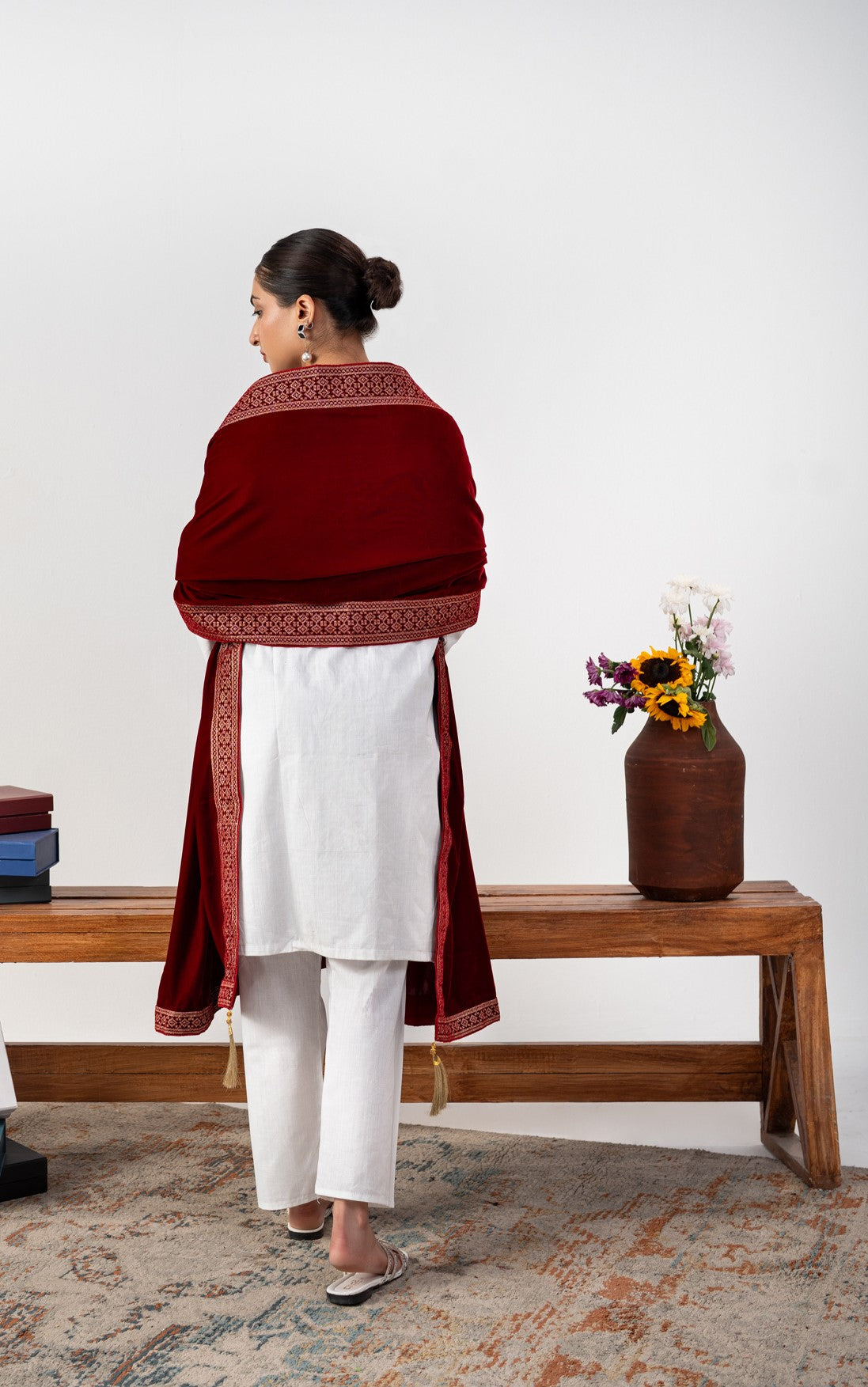 Clarisse Embroidered Border Velvet Shawl