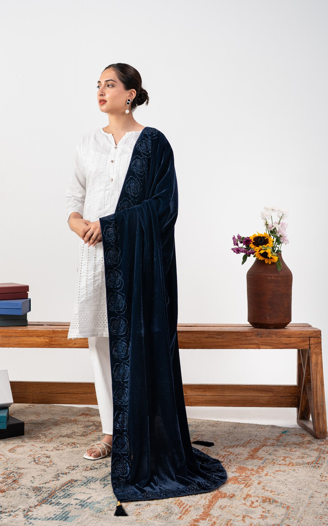 Evelyn Rose Border Bridal Velvet Shawl