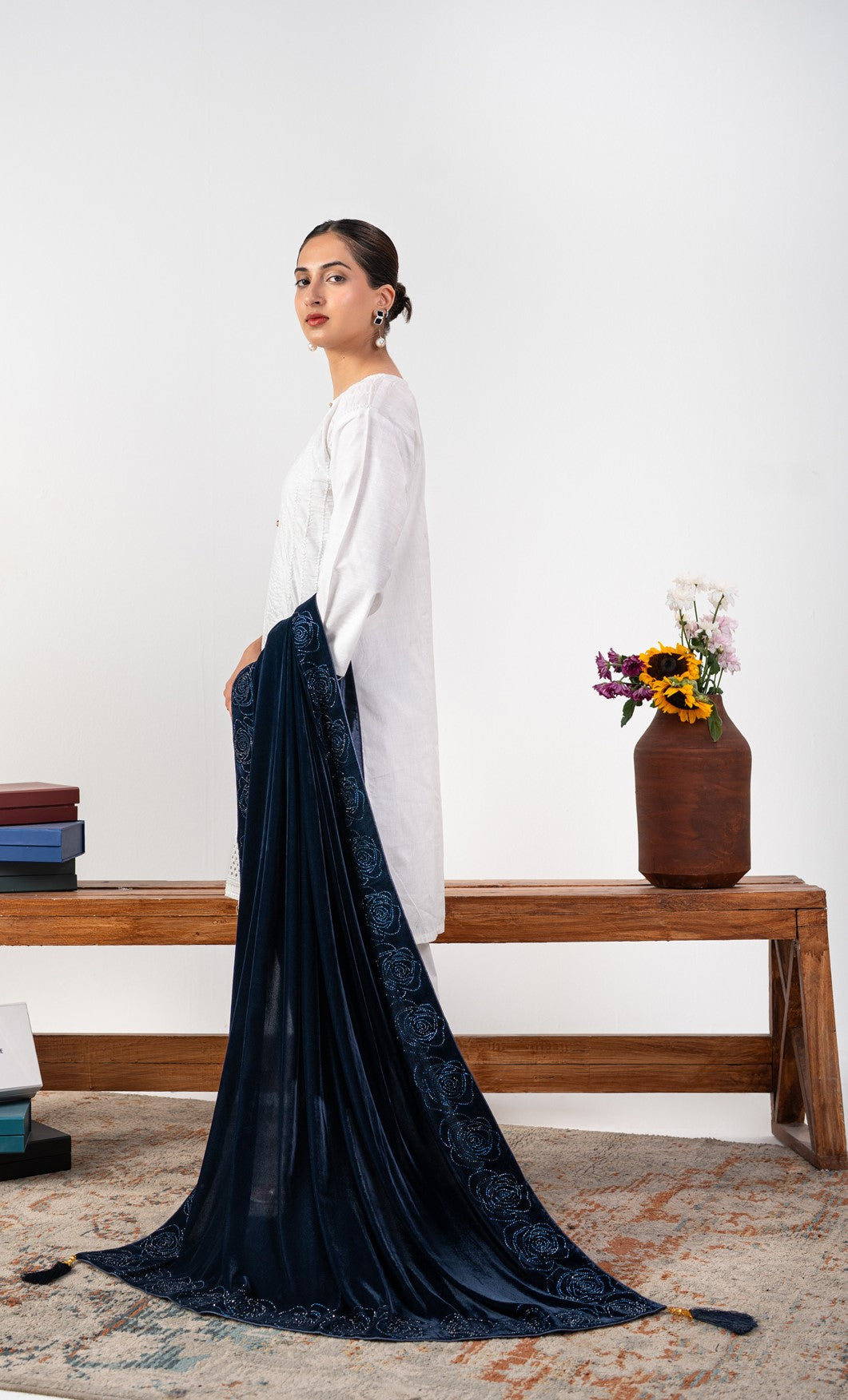 Evelyn Rose Border Bridal Velvet Shawl