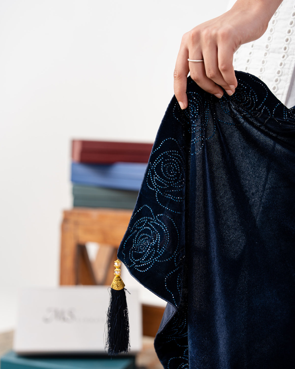 Evelyn Rose Border Bridal Velvet Shawl