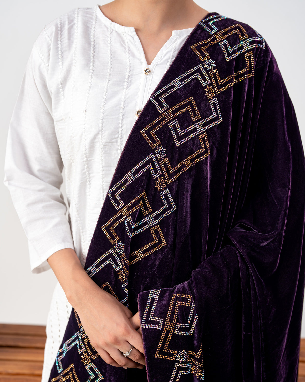 Verona Bridal Velvet Shawl with Geometric Stonework Border
