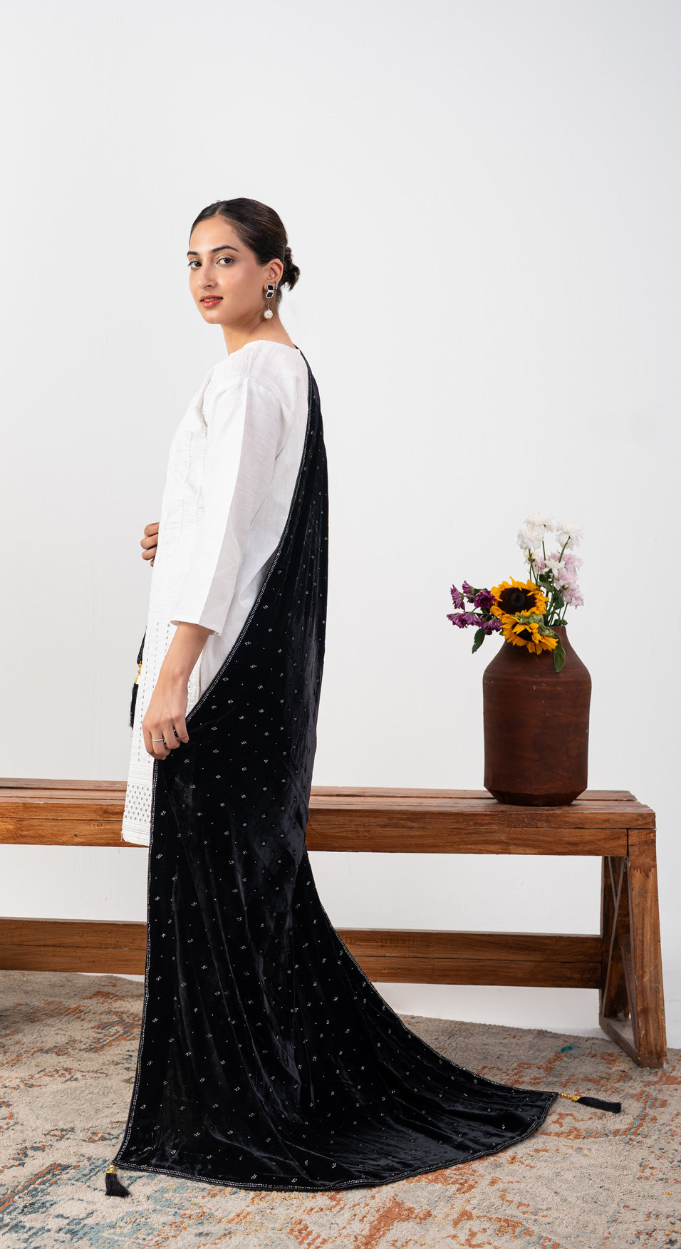 Celeste Luxury Velvet Shawl with Crystal Stone Embellishments