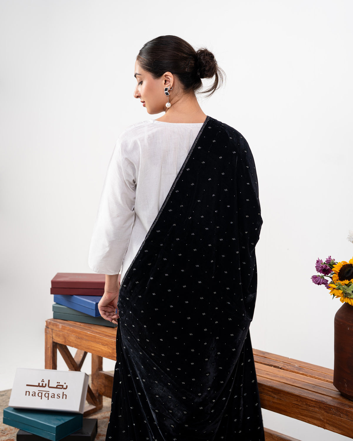 Celeste Luxury Velvet Shawl with Crystal Stone Embellishments