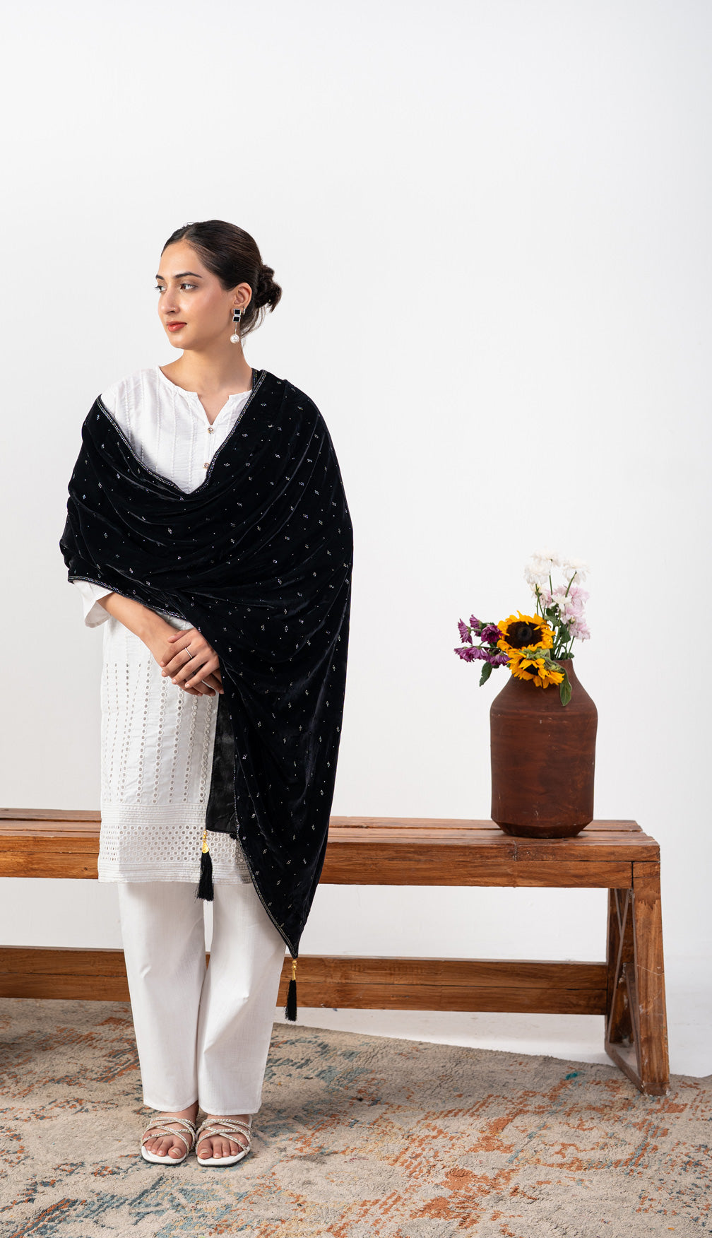 Celeste Luxury Velvet Shawl with Crystal Stone Embellishments