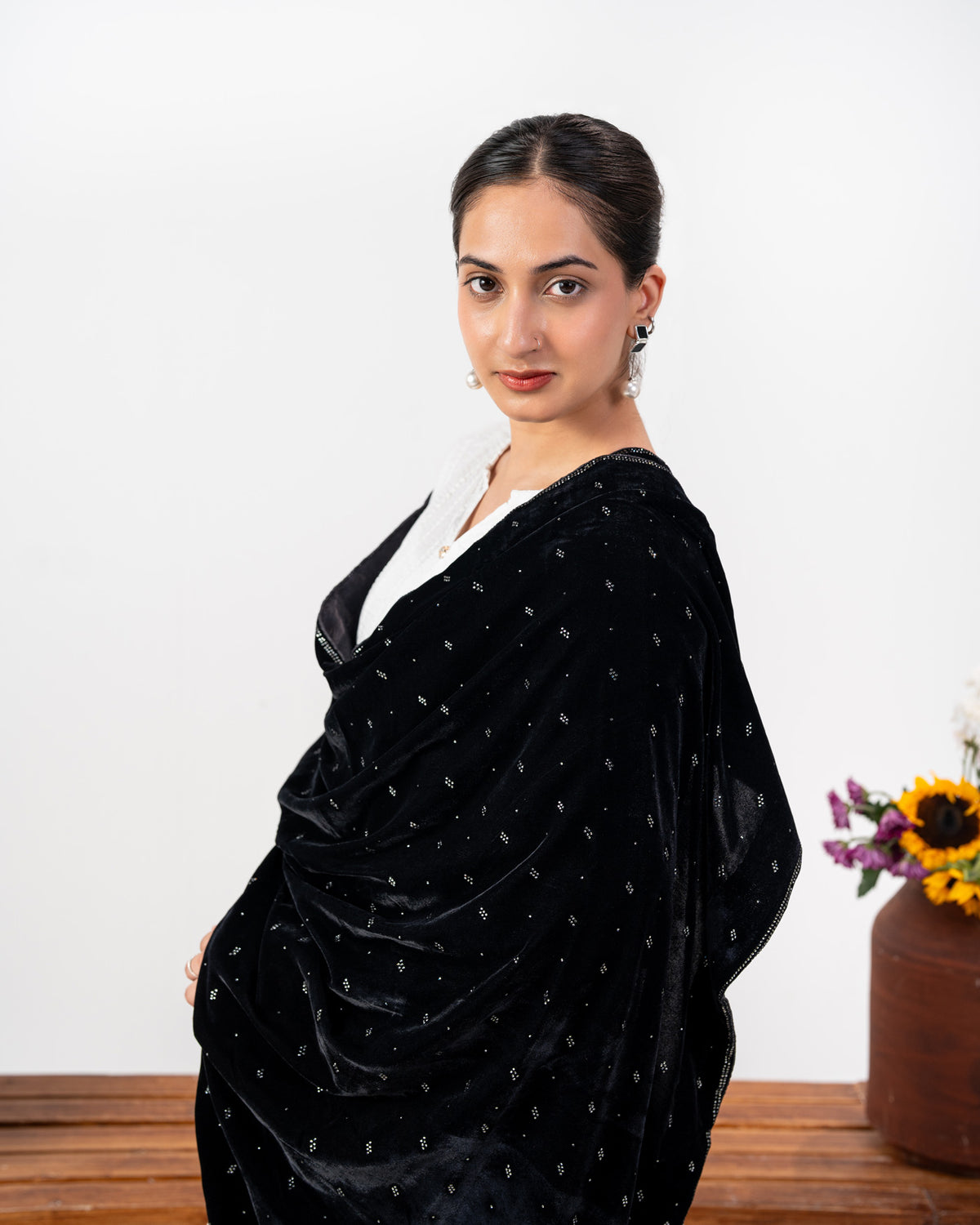 Celeste Luxury Velvet Shawl with Crystal Stone Embellishments