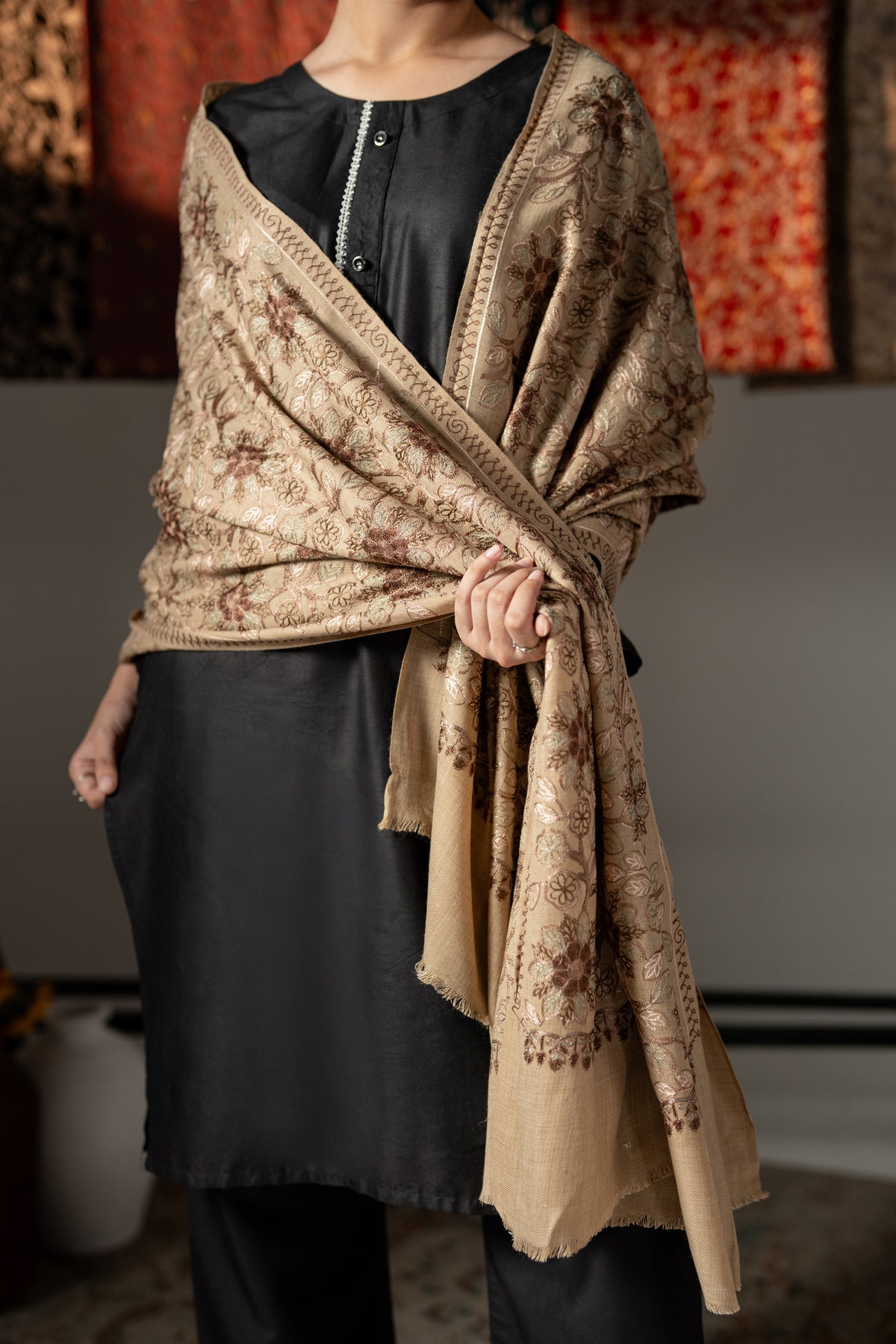 Gulbari Luxury Full Floral Embroidered Pashmina Shawl