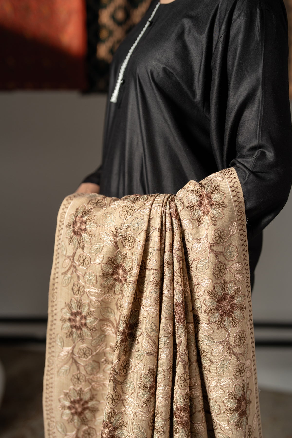 Gulbari Luxury Full Floral Embroidered Pashmina Shawl