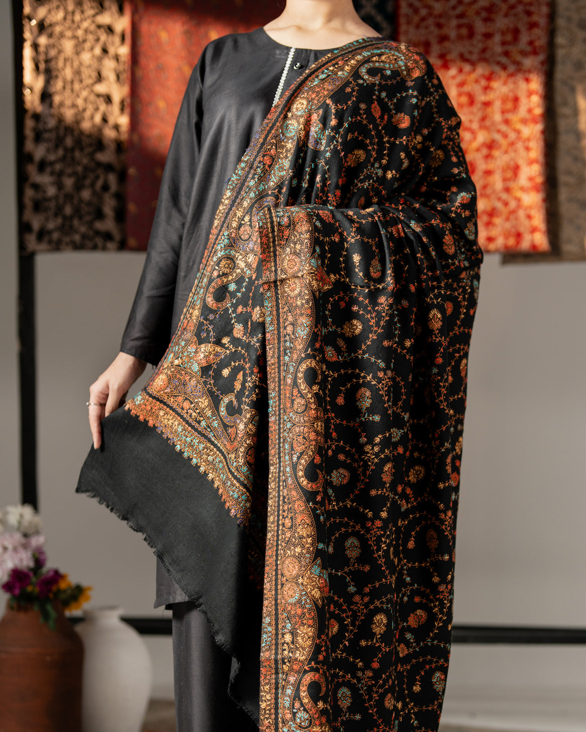 Tilsim-e-Gul Premium Handmade Needle Work Full Jaal Pashmina Shawl