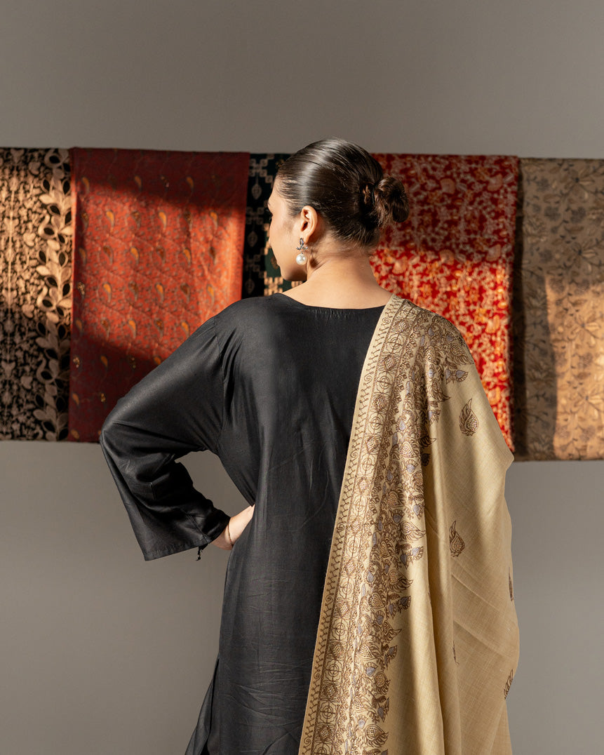 Ainaara Luxe Floral Border & Golden Stone Pashmina Shawl