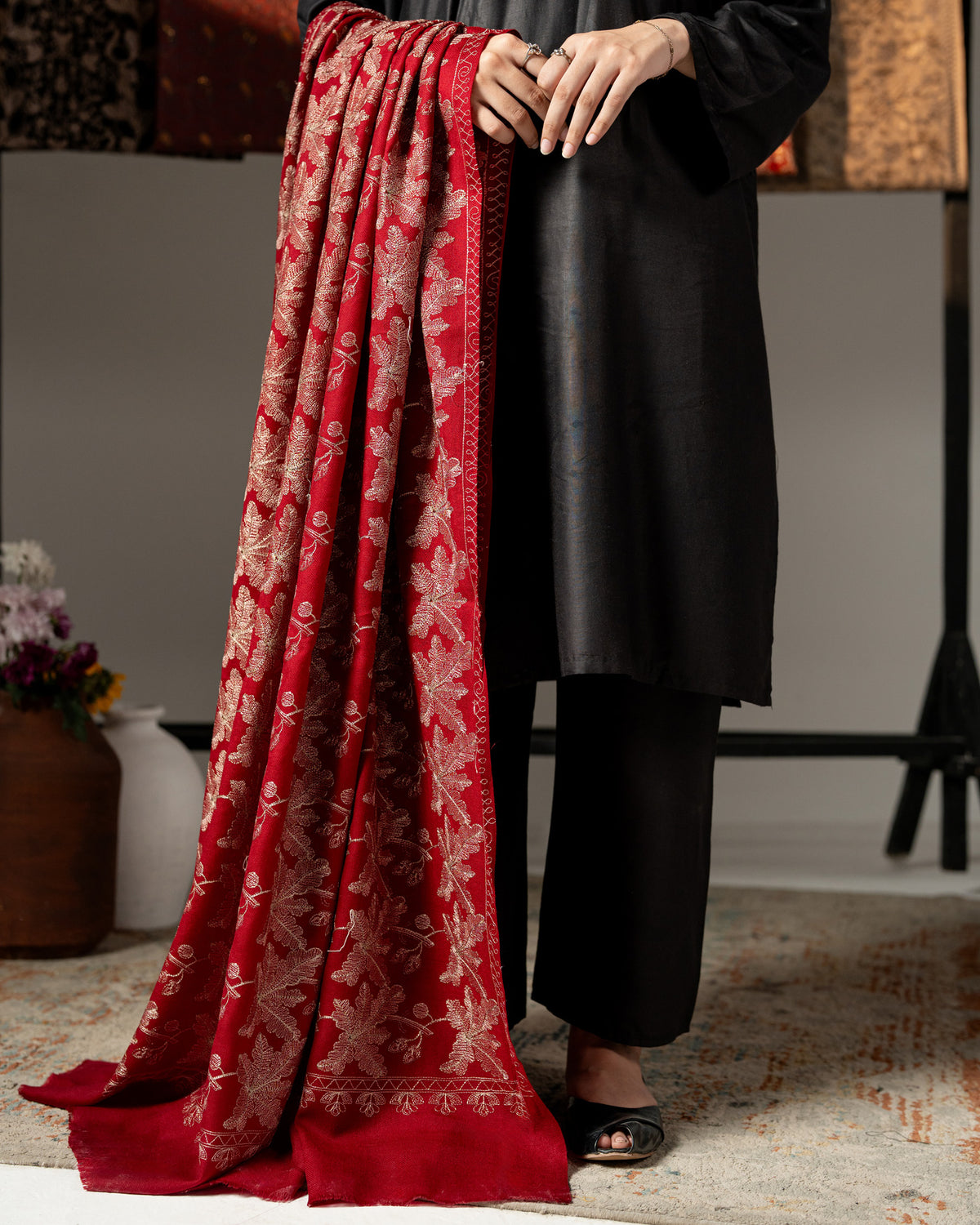 Zarveen Zari Embroidered Jaal Pashmina Shawl