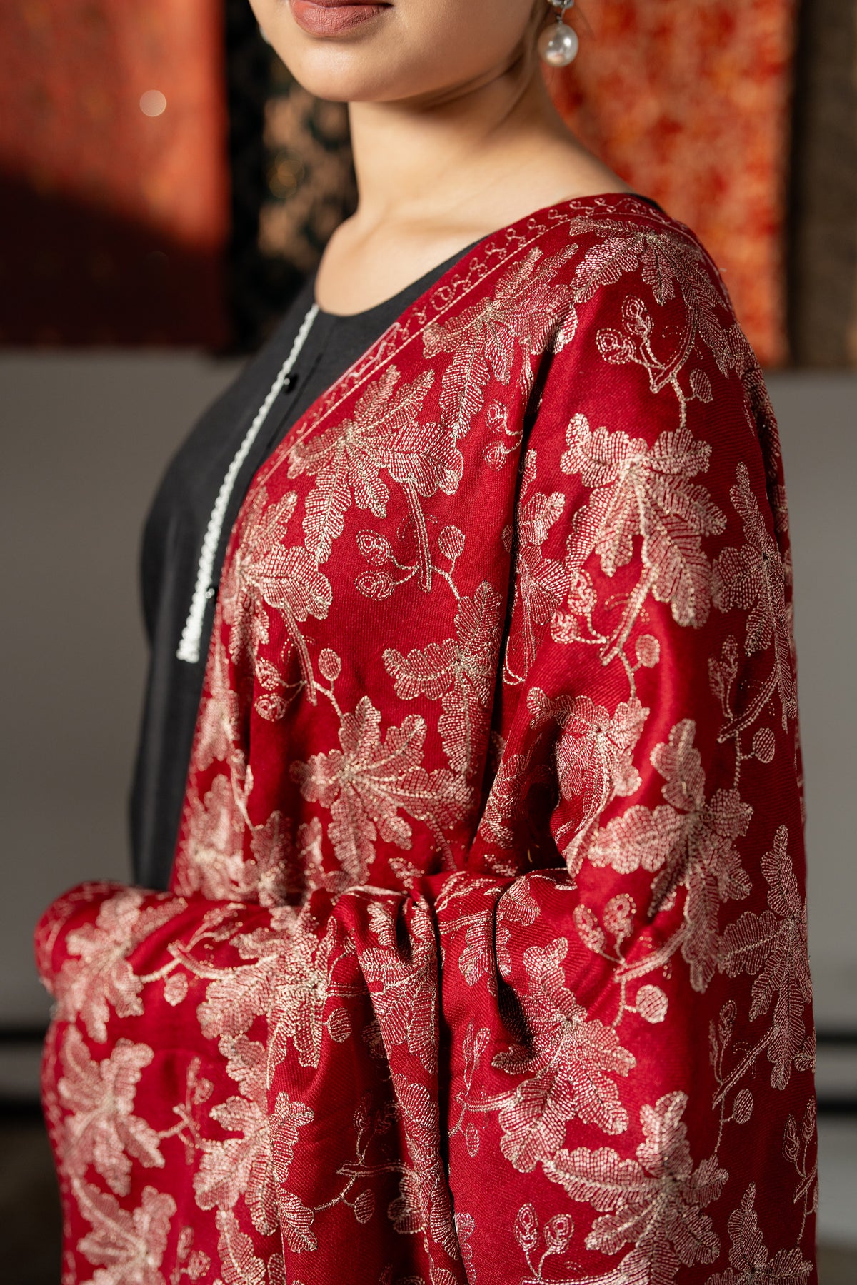Zarveen Zari Embroidered Jaal Pashmina Shawl