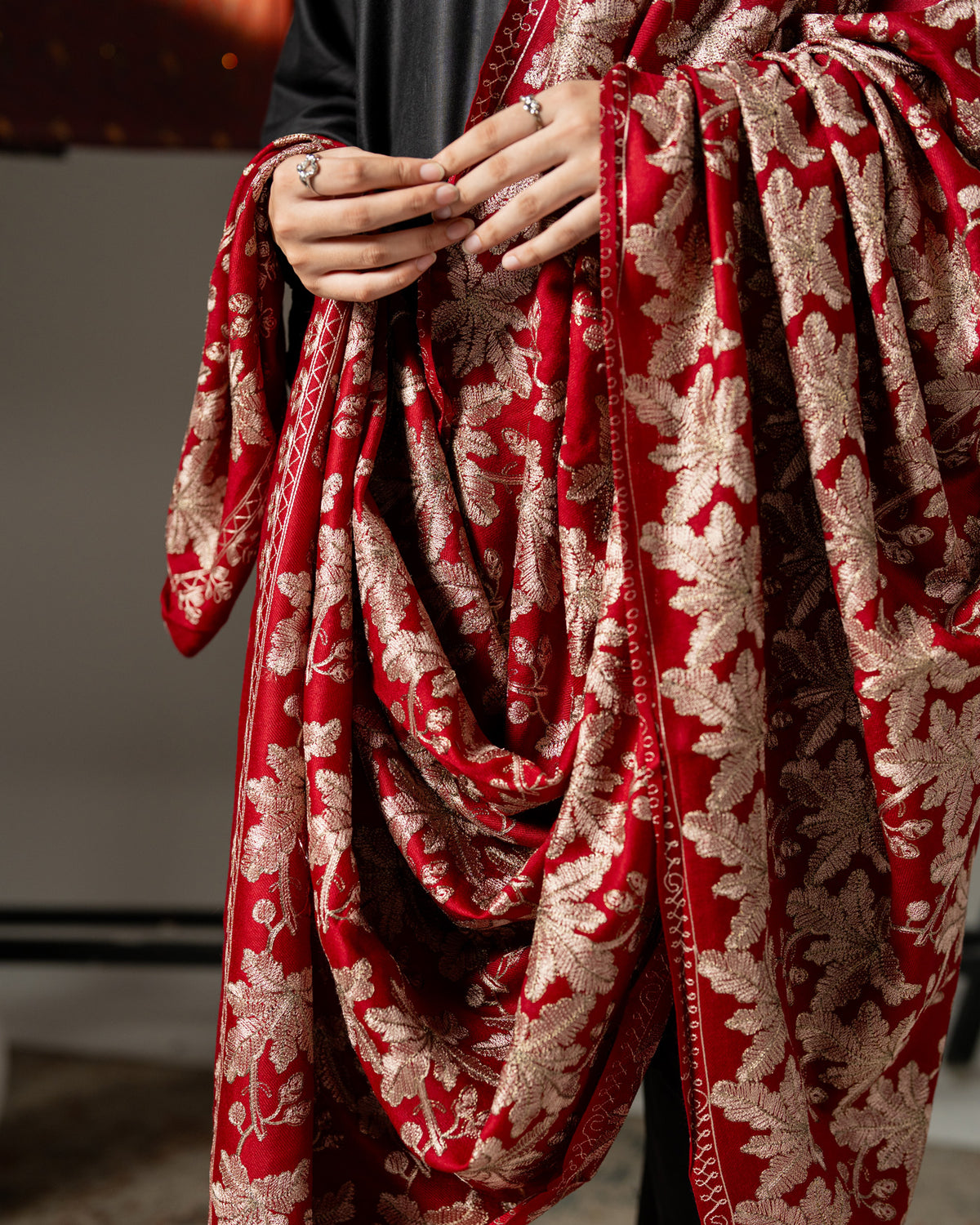 Zarveen Zari Embroidered Jaal Pashmina Shawl