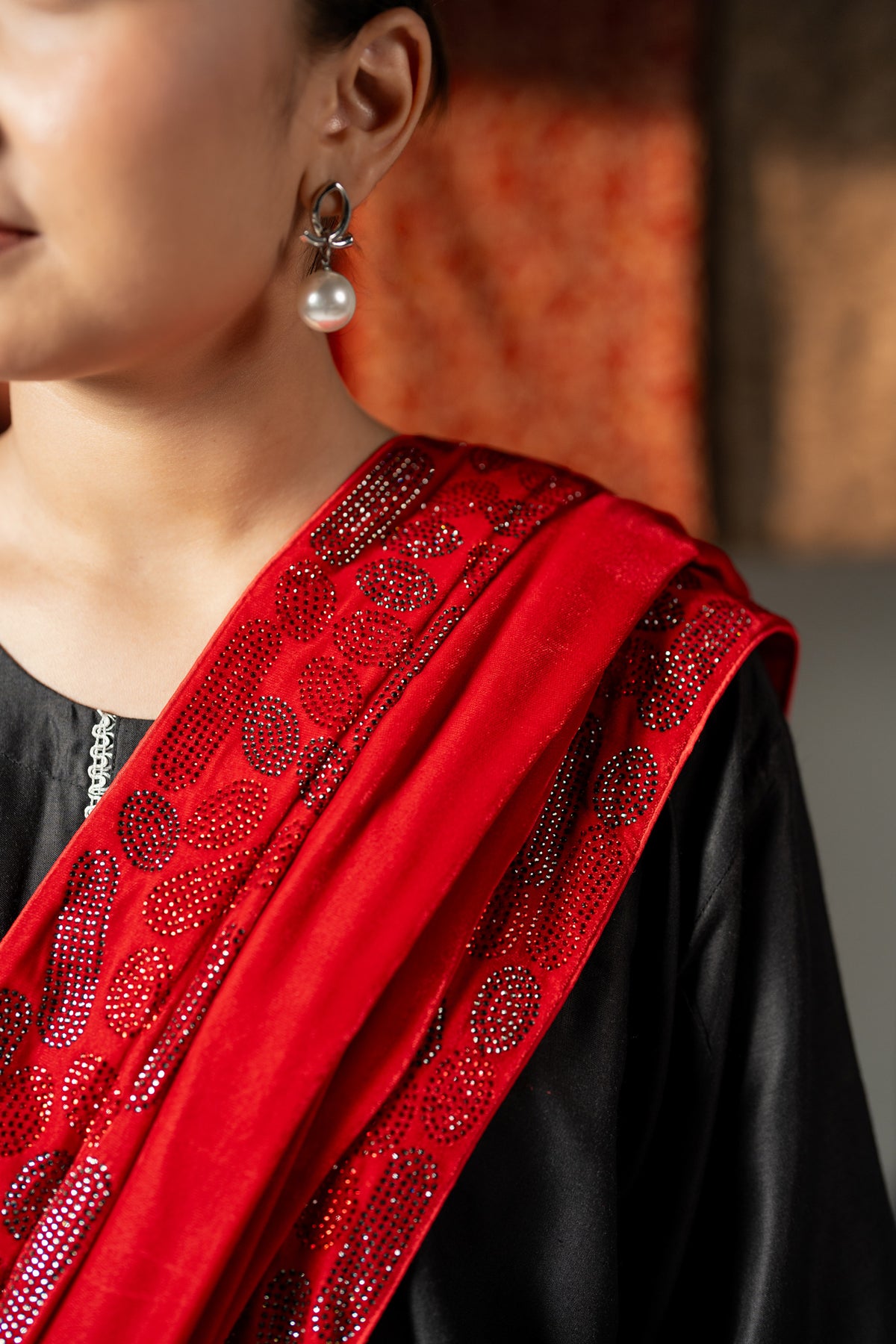 Liyana Bridal Velvet Shawl with Ornate Stonework Border