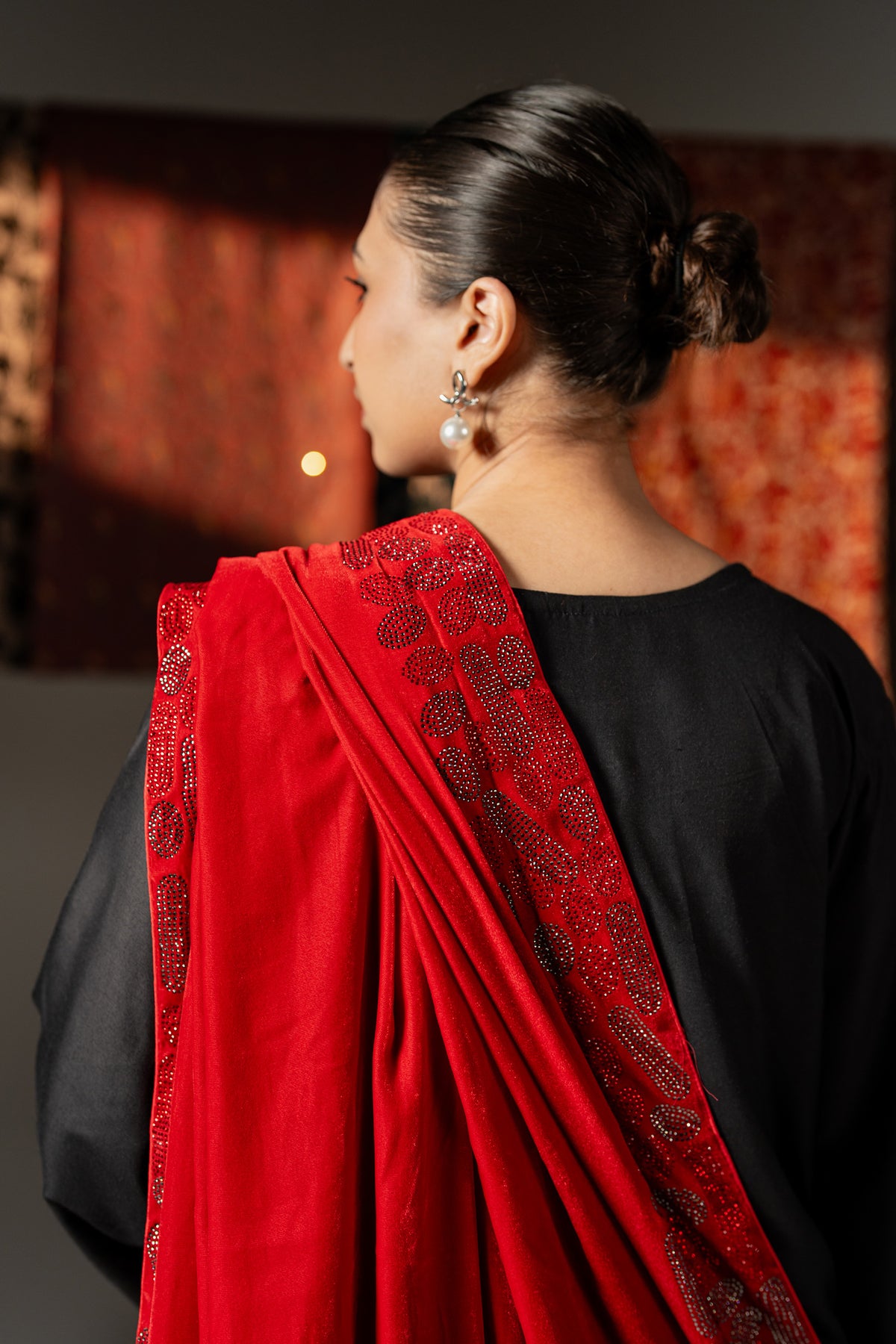 Liyana Bridal Velvet Shawl with Ornate Stonework Border